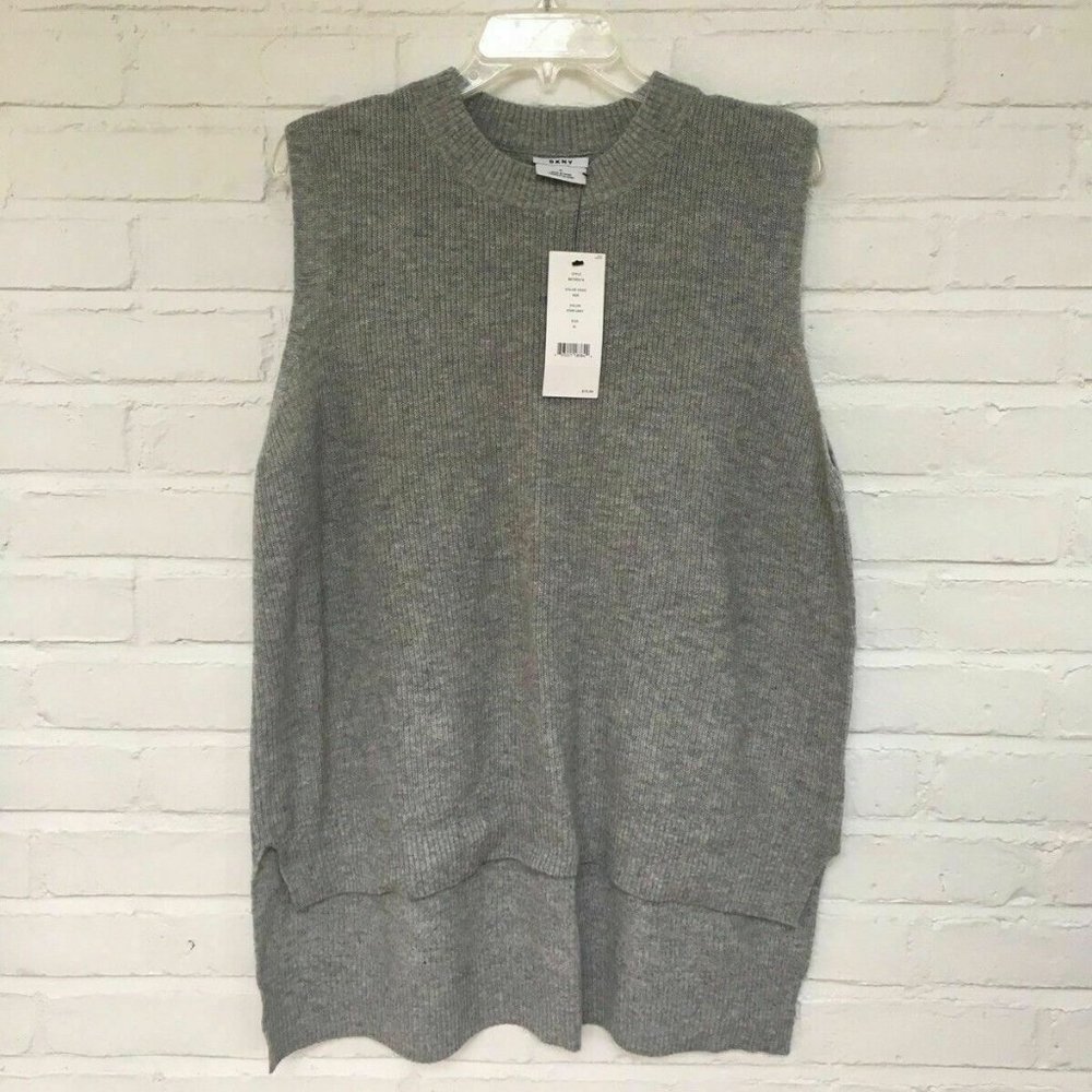 NWT DKNY Viscose Soft Gray Ribbed Sleeveless Tunic Sweater - Org. $79 - Size XL